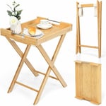 Table d'Appoint Pliante, Table Plateau tv Multifonctionnelle en Bambou avec Poignées en Acier, Table Snack Portable, Plateau Amovible, Petite Table