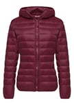 Wantdo Femme Veste en Duvet Manteau Matelassé à Capuche Léger Compressible Veste Coupe-Vent Isolée de Montagne à Capuche Mince Veste d'Extérieur Courte,Bordeaux,3XL