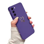 Newseego Coque pour Samsung Galaxy S22 Plus 5G Etui pour Filles Femmes, Doré Amour Coeur Motif Doux Silicone Liquide S22+ Coque Mignon Coeur Bord Antichoc Housse de Protection Samsung S22 Plus-Violet