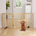 Semiocthome Wood Dog Gates and Barriers Indoor,3-Panel Freestanding Puppy Gates for The House with 2 Metal Stands,24" H Folding Pet Gate for Stairs, Doorway Expands Up to 140cm Fully Assembled-Natural