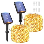 ZeMu Solar Lights Outdoor Garden, [2 Pack] Total 20m 200 LEDs Solar Powered Fairy Lights Outdoor, Waterproof Copper Wire 8 Modes Warm White String Lights for Gazebo Wedding Party Decorations