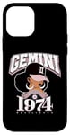 Coque pour iPhone 12 mini Gemini 1974 Perle Anniversaire Afro Zodiaque Reine