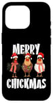 Coque pour iPhone 16 Pro Merry Chickmas Chapeau de Père Noël lumineux Motif poule