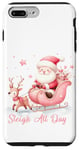 Coque pour iPhone 7 Plus/8 Plus Père Noël rose clair traîneau neige renne neige hiver