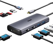 Station d'accueil USB C 3 moniteurs, 9 en 1 Single 8K/Dual 4K60Hz Hub USB C DisplayPort Dock avec 2 Ports HDMI, DisplayPort, 100 W PD, 3 USB, SD/TF, Station d'accueil pour Ordinateur Portable