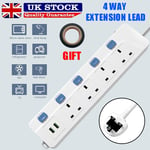 Surge Protected Extension Lead With 2 USB 4 Gang Way 2m Power Cable UK Plug