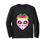 mexican halloween cat sugar skull purple skeleton gothic Long Sleeve T-Shirt