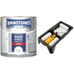 Johnstone's , Quick Dry Gloss, Brilliant White, Gloss Finish 25m2 Coverage per Litre, 2.5 L & Coral 43401 Easy Coater Paint Mini Roller Kit