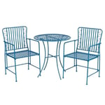 Home Source Harbour Bistro Outdoor Garden Patio Dining Set, Metal Table, 2 Chairs, Blue