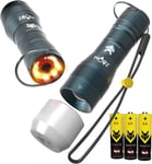 GX Backlight Lampe de poche LED d'urgence à piles AA ¿ L'innovation ¿ Feu arrière rouge + diffuseur ¿ Bleu pétrole | Extrêmement clair, intensité variable avec zoom ¿ Avec 3 piles AA.[G1237]