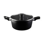 MasterChef Casserole Tout Feux, Induction, Gaz, Céramique et Plus, Anti-adhésive, Revêtement Anti-Dérapant, Poignées Ergonomiques, Couvercle en Verre, 24cm, Noir