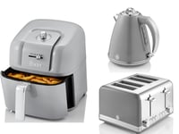 Swan Retro Grey Jug Kettle, 4 Slice Toaster & 6L Air Fryer Matching Kitchen Set