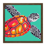 Ocean Loggerhead Turtle Red Shell Watercolour Ink Square Framed Wall Art Print Picture 16X16 Inch