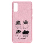 Coque Iphone XR paillettes rose cactus noir tropical