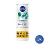 3x Nivea Magnesium Dry Unisex Deodorant Roll-On 50 Ml 1 Pc