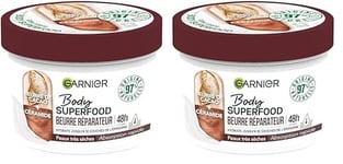 Garnier - Body Superfood - Crème Soin Corps Réparatrice - Hydratation 48H - Formule Vegan & à 97% d'Origine Naturelle - Au Beurre de Cacao & Céramide - Pour Peaux Sèches - 380 ml (Lot de 2)