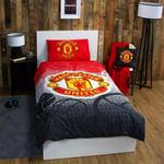 Manchester United FC Crest Single Duvet Cover Set Red Kids Bedroom 2-in-1 Design