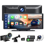 LAMTTO Autoradio sans Fil CarPlay Android Auto, 9,26 Pouces Ecran Carplay Voiture avec Dashcam Avant arrière 2,5K+1080P, Bluetooth 5.0, Navigation, Assistant Vocal, Lien Miroir, AUX, FM, 64G TF Carte