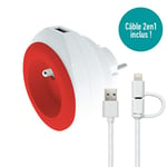 Watt and Co Chargeur universel mural USB pour smartphone et tablette Watt&Co - avec câble 3 en 1 rétractable rouge