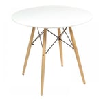 Table enfant ronde 60 cm – Blanc avec pieds en bois – Table ronde