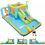 Château Gonflable Géant Enfants 3-10 Ans sans Souffleur-Piscine/Double Toboggan/Canons à Eau/Sac de Sable-Charge 45+45KG - Goplus