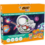 BIC Kids Kit de coloriage jouets gonflables motifs cosmos - 12 crayons de couleur Evolution, 12 stylos feutres Kid Couleur, 6 colles pailletées, 4 jouets gonflables à colorier, set de 34