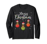 Merry Christmas Lights Santa Hat Cairn Terrier Dog Ugly Xmas Long Sleeve T-Shirt