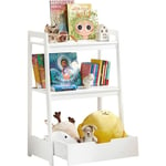 KMB31-W Étagère de Rangement Jouets pour Enfants Coffre à Jouets Bibliothèque Étagère à Livres Porte-revues avec avec 2 étagères et 1 Tiroir - Sobuy