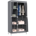 Armoire double en tissu avec rideaux coulissants Blanc/Gris 90x43x168cm O91