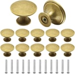 Lot de 12 boutons de porte d'armoire dorés en forme de champignon, poignée de tiroir ronde à trou unique avec vis assorties (bronze vintage doré)