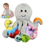 Omuyasi Jouet Bebe 3 6 9 12 18 Mois, Peluche Pieuvre Kawaii avec 8 Tentacules Texturées, Jouet Montessori Sensoriel 1 2 3 Ans, Jouet Sensoriel Autisme, Cadeau Bebe Enfant Garçon Fille