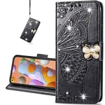 COTDINFOR Coque pour iPhone 15 Pro Max Portefeuille Étui Flip Antichoc TPU Coque de téléphone avec Stand Porte Cartes Protection Rabat Phone Housse pour iPhone 15 Pro Max Papillon Bling Noir SD.