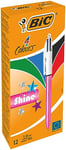 BIC 4 Couleurs Shine Stylos-Bille Rétractables Pointe Moyenne (1,0 mm) - Corps Rose Métallisé, Boîte de 12