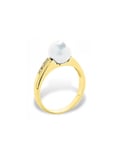 Blue Pearls Womens White Freshwater Pearl, Diamonds Ring and Yellow Gold 375/1000 - Multicolour - Size O