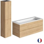 Meuble double vasque 120 cm BURGBAD Cosmo chêne cachemire + colonne