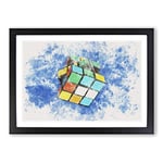 Big Box Art The Rubik Cube Watercolour Framed Wall Art Picture Print Ready to Hang, Black A2 (62 x 45 cm)