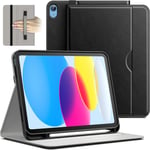 Coque Pour Ipad 10 (10,9 Pouces, Modèle 2022, 10ème Génération), Pu Cuir Folio Protecteur Housse Étui De Tablette Avec Porte-Stylet & Poche, Multi-Angle Affichage (Noir)