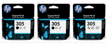 2x HP 305 Black & 1x Colour Ink Cartridge For DeskJet 4110e 4120e 4122e 4130e