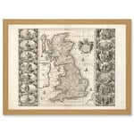 Jansson 17th Century Anglo Saxon Map Britain Brittania Artwork Framed Wall Art Print A4