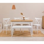 Ensemble salle à manger 6 pièces à table extensible Iridus Blanc et Bois clair et Chaises Blanc