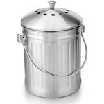 CHOYCLIT Seau Compost Inodore en Acier Inoxydable pour Cuisine Poubelle Compost Cuisine Comprend Filtres à Charbon de Rechange (INOX Brillant, 5