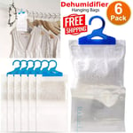 Pack of 6 Wardrobe Dehumidifier Hanging Bags Mold Damp Moisture Trap Absorber