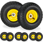 Relaxdays - 8 roues pour diable 4.1/3.5-4, de rechange avec air, axe de 16 mm, jusqu'à 136 kg, 260 x 85 mm, jaune/noir