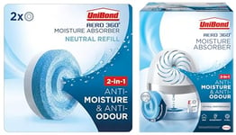 UniBond AERO 360º Moisture Absorber, Ultra-Absorbent Dehumidifier, Helps to Prevent Condensation & AERO 360° Moisture Absorber Neutral Refill Tab, Twin Pack (2 x 450g)