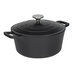 Commichef Cocotte Ronde, Plat Rond Pour Casserole, Noir, Aluminium Coulé, Avec Couvercle, 24cm, Capacité de 5 L, Convient Pour le Four et Tous les Types de Plaques de Cuisson, XR-724BK