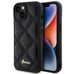 Étui pour Téléphone Portable Coque IPHONE 15 Guess Simili Cuir Noir Avec Logo Or