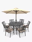 LG Outdoor Devon 6-Seater Garden Dining Table & Chairs Set with Parasol, Bronze