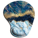ITNRSIIET Mouse Pad, Ergonomic Mouse Pad with Gel Wrist Rest Support, Gaming Mousepad with Lycra Cloth, Non-Slip PU Base for Gaming Computer, Laptop, Home, Office & Travel, Blue Cracked Marbling