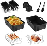 CINEMON Accessoire Air Fryer, 8-Pièces Moule Silicone Air Fryer Accessoires, Réutilisable Silicone Moule Air Fryer Accessoires avec Ninja Foodi Dual Zone Airfryer AF300EU/AF400EU (Noir)