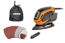 WORX - Ponceuse delta multifonction 65W - WX648 (puissante et compacte, avec microfiltre, système de fixation auto-aggripant, enlèvement de matière élevé sur bois, livré avec accessoires)